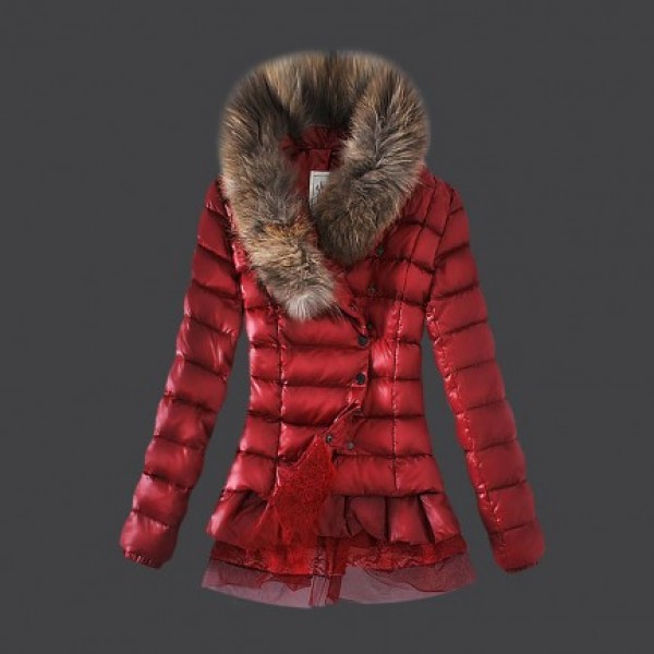 Moncler lungo Giù cappotto Gonna Hem rosso Presa M1087